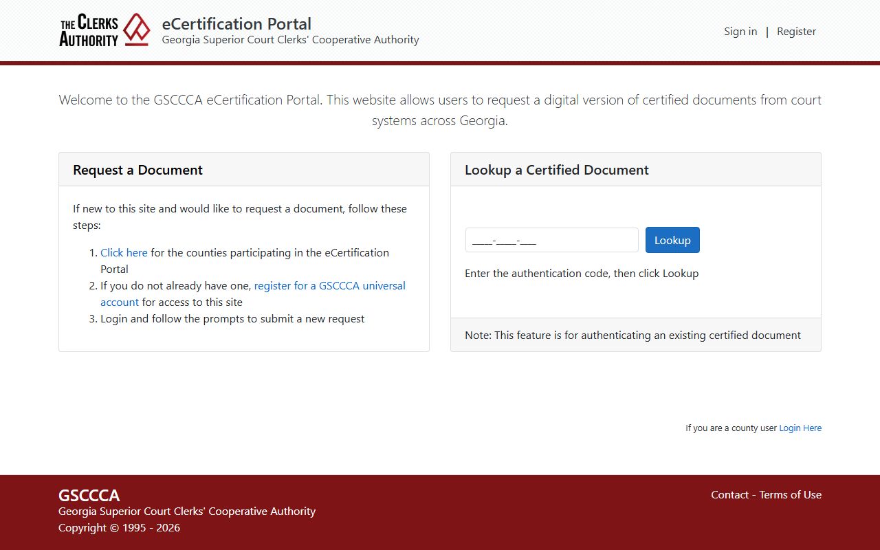 Dooly County Clerk of Superior Court certified records eCertification portal