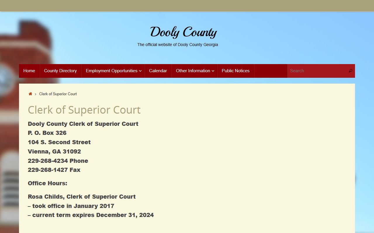 Dooly County Clerk of Superior Court records contact page