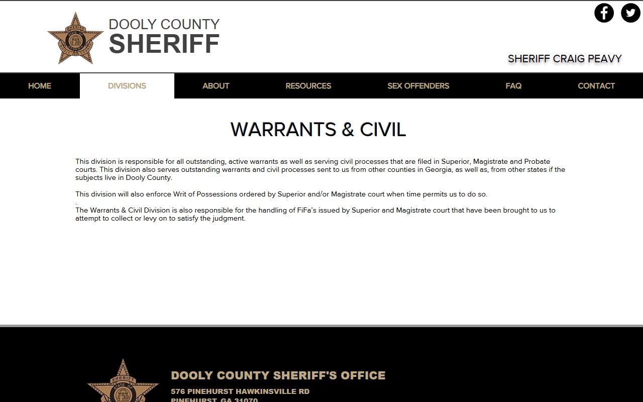 Dooly County warrant records sheriff warrants and civil division
